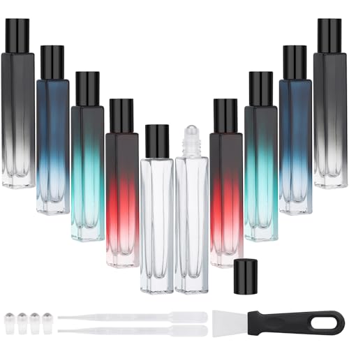 Segbeauty 0.34oz Mini Glass Roller Bottles for Perfume, 10pcs Refillable Roll On Bottles for Essential Oils with Dropper, 10ml Small Travel Containers for Cosmetic Liquid Eye Essence Liquids