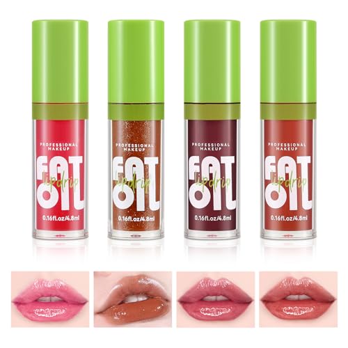 Boobeen 4PCS Lip Gloss Set, Moisturizing Hydrating Lip Oil Tinted Set, Lightweight Non-Sticky Lip Gloss Creates Glossy Lips, High Shine Lip Plumping Lipstick for Women and Girls