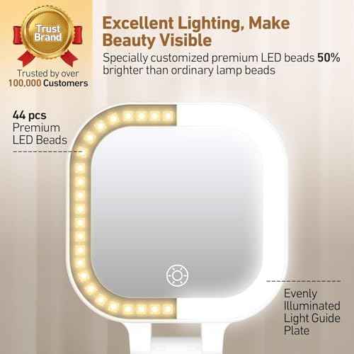 Travel Mirror with Light, 1x/30x Magnifying Mirror with 3 Color Lights and Adjustable Brightness, 4.5x3.9 inch Small Compact Hangable Hand Pocket 3 Way Mirrors, Comes with Tweezer