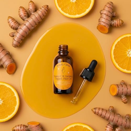 Organic Turmeric & Vitamin C Face Oil for Dark Spots Brightening Age Defying for Fine Lines & Wrinkles Moisturizing Hydrating Serum Natural Anti Aging 1 Oz Beauty Glow