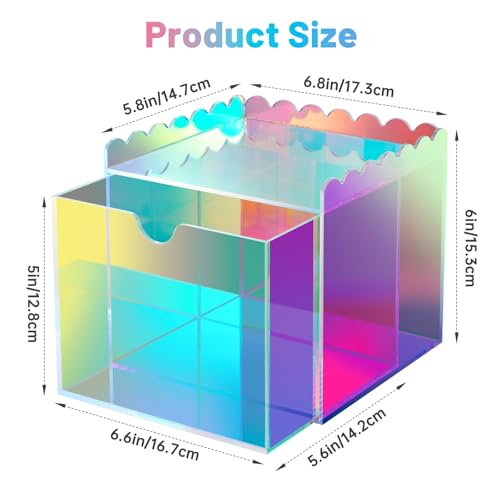 NiHome Iridescent Disposable Facial Towels Storage Box Fit for Clean Skin Club Towel XL, Acrylic Facial Clean Towels XL Holder Container Drawer Makeup Organizer for Bathroom, Vanity Makeup