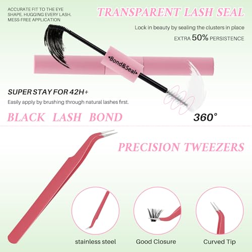 Lash Clusters Kit for Beginners Eyelash Clusters Kit Lashes Clusters Kit Cluster Pesta?as Postizas Naturales with Lash Bond&Seal,Lash Tweezers,Brush RITALASH(640pcs 20D+40D+60D+80D Kit,9-16mm)
