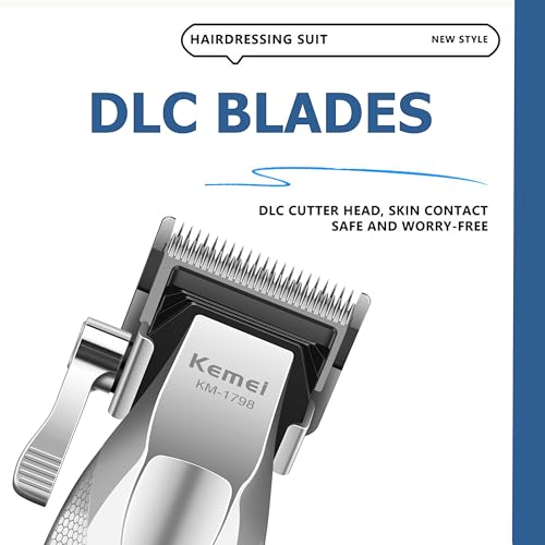 KEMEI Professional Hair Clippers, Cordless Clippers for Men Trimmers for Barbers 9100 RPM Clippers for Hair Cutting with Full Metal Body Ceramic and DLC Blades KM-1798