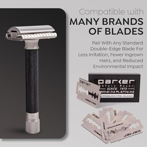 Parker THE VARIANT CLOSED COMB - ADJUSTABLE Double Edge Safety Razor, Customize your Shave with a Turn of the Dial from Mild to Aggressive - 5 Blades Included (GRAPHITE GRAY)