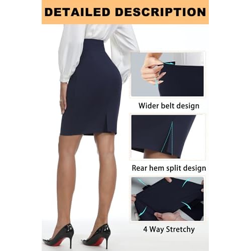 iChosy Women's Stretchy Knee Length High Waist Work Business Bodycon Midi Ponte Pencil Skirt