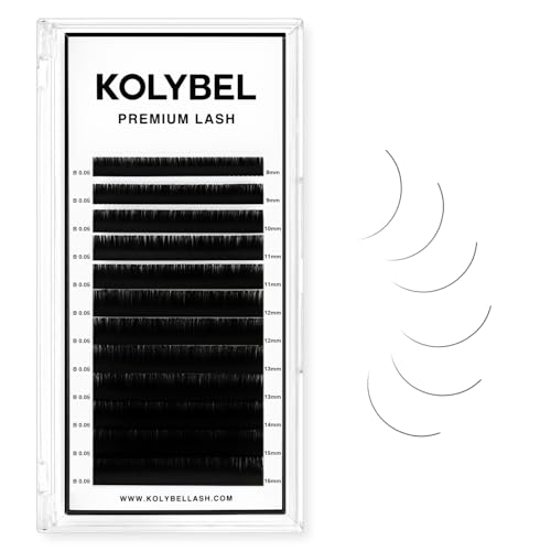 KOLYBEL Classic Lash Extensions 0.05 C CC D DD J B L Curl 8-16mm Mixed Lash Trays Premium Silk Eyelash Extensions Matte Dark Lash Extension for Professional Salon Use (0.05-B-8-16mm)