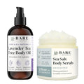 Bare Botanics Lavender Tea Tree Body Oil (Custom Formulated) + Unscented Body Salt Scrub
