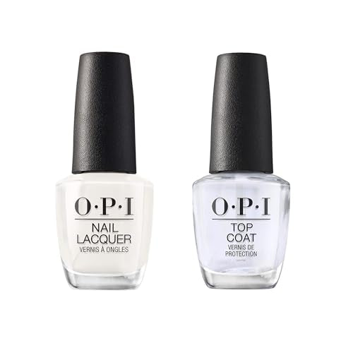 Bundle of OPI Nail Lacquer, Funny Bunny, White Nail Polish, 0.5 fl oz + OPI Top Coat, Protective High Gloss Shine Nail Polish Top Coat, 0.5 fl oz