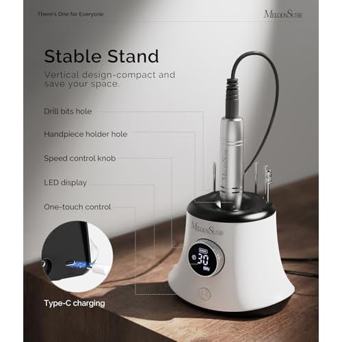 MelodySusie Multifunctional Desktop Rechargeable Nail Drill with Bit Holders, SC320G 30000RPM E-File with Elegant Design for All Manicure Shaping & Gel Removal, Ideal for Nail Artists & Home Use