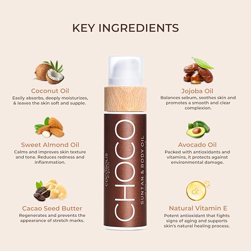 COCOSOLIS CHOCO Suntan & Body Oil XL - Organic Tanning Oil - Deep Chocolate Tan - Tanning Lotion Accelerator for Indoor and Outdoor Tanning Beds (6.76)