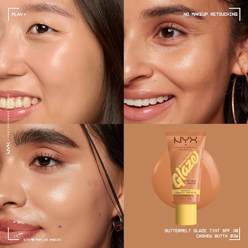 NYX PROFESSIONAL MAKEUP Buttermelt Glaze Soft Glow Skin Tint + SPF 30, Up To 12HR Wear, 03 Cashew Butta
