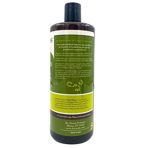 Dr. Woods Pure Tea Tree Liquid Castile Soap - Natural Castile Soap for Body, Hands, and Face with Vitamin E and Hemp Oil, for Men and Women - 32 Fl Oz, Pack of 3