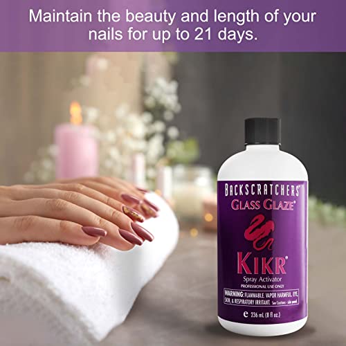Backscratchers Extreme Glass Glaze Kikr Spray Activator - Quick Dry Nail Resin Mist - 8 Fluid Ounce