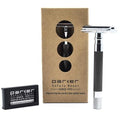Parker 56R Heavyweight Double Edge Safety Razor with 5 Parker Premium Platinum Stainless Steel Razor Blades ? Classic 3 Piece Design (Graphite)
