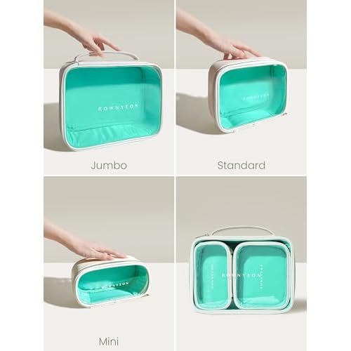 ROWNYEON Clear Makeup Bag,Leather Waterproof Cosmetic Bag,Travel Makeup Bag for Women,Portable Toiletry Bag Train Case with Zipper White(Small)