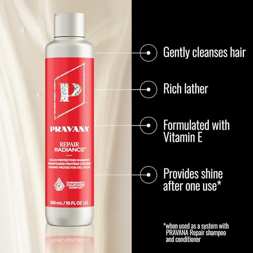 Pravana Repair Radiance Shampoo | Strengthens, Protects, Restores | For Damaged, Color Treated Hair | Reduces Breakage & Split Ends | Chromasilk Enhances Shine & Protection | Vegan | Paraben Free