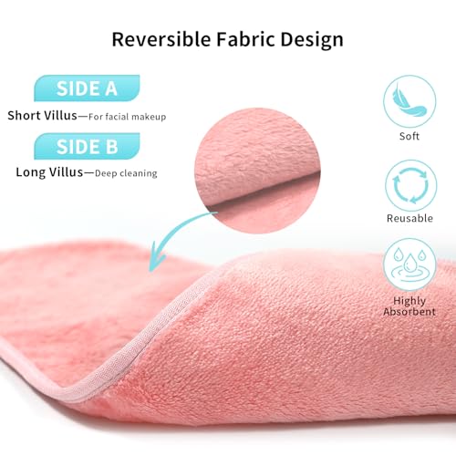 Makeup Remover Cloth 7-Day Set, 15"x6.5" Reusable Makeup Remover Towels, Makeup Washcloths, Skin Friendly Soft Washable Coral Fleece Microfiber Towel for Face, Eye, Lips Gift for Women