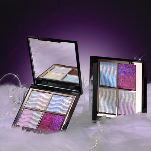 Duochrome Holographic Glitter Eyeshadow Palette, Chameleon Mermaid Blue Pink Plum Purple Double Color Shift iridescent Inner Corner Eye Face Highlighter Smooth Shimmer Eye Shadow Makeup