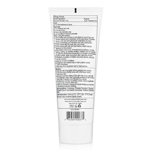 Touch Benzoyl Peroxide 2.5% Gel Cream For Acne - Pimples and Cystic Acne Spot & Daily Face and Back Medication for Adults & Teens ? Goes on Clear Lightweight & Non-Drying - Large 8 oz.