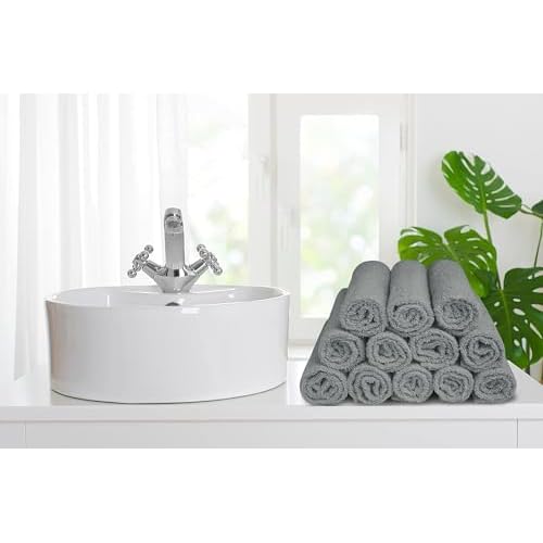 Softolle 100% Cotton Washcloths 24 Pack (12x12 Inches) Soft, Highly Absorbent Washcloth, Face Towels, Wash Cloths for Face, Ring Spun, Bulk Pack (White/L.Grey/D.Grey/Black)