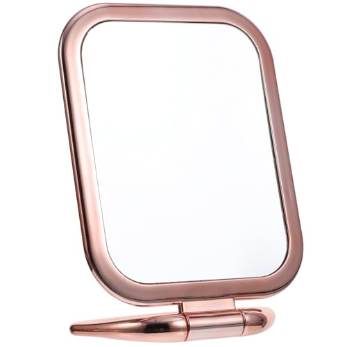Travel Makeup Mirror Portable Folding Mirror Double Sided Tabletop Mirror Rose Gold Hand Vanity Mirror with Adjustable Stand