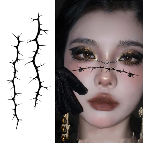 16 Sheets Black Stitch Scar Face Tattoos, Fake Stitch Scab Body Face Waterproof Temporary Tattoo Stickers for Halloween Masquerade Makeup Supplies