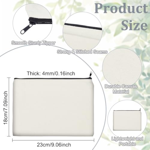 24 Pcs Canvas Blank Cosmetics Bags, 7.1 x 9.1 Inch Multi-purpose Cosmetic Bag with Zipper DIY Craft Canvas Zipper Pouch for Makeup Travel Stationary Storage, Beige