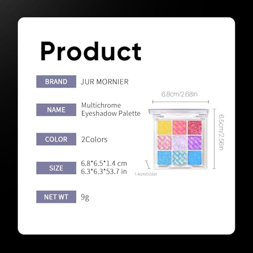 9 Color Multichrome Eyeshadow Palette,Sparkling Chameleon Glitter Shifting Eye Shadow, High Pigmented Waterproof Long-Lasting Vegan Makeup Palette (01) (02)