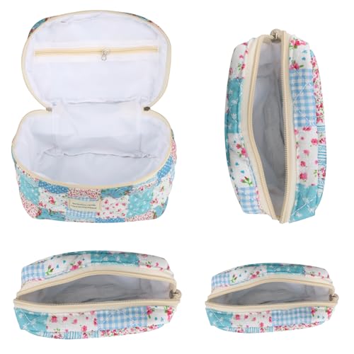 Cute Makeup Bag for Women(2 Pcs), Travel Cosmetic Bags, Quilted Coquette Aesthetic Floral Toiletry Organizer Bag (43 - Grid Rose/4PCS)