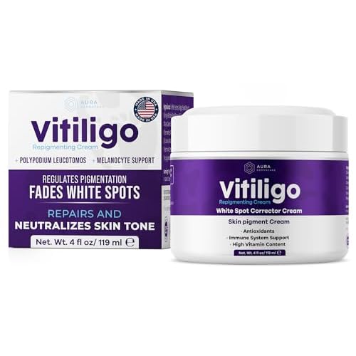 Vitiligo Cream for White Spots (8oz) - Repigmenting Cream with Polypodium Leucotomos and Melanocyte Support - Promotes Even Pigmentation by Aura Dermacare