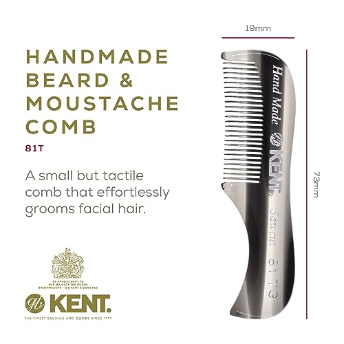 Kent A 81T Graphite X-Small Gentleman's Beard and Mustache Pocket Comb, Fine Toothed Pocket Size for Facial Hair Grooming and Styling. Saw-cut of Cellulose Acetate, Hand Polished. Hand-Made in England