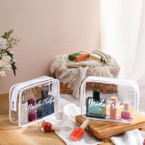 Amylove 10 Pcs Bridesmaid Makeup Bag for Bridal Party Gifts Clear Makeup Bags Toiletry Bridesmaid Proposal Gift Cosmetic travel Cosmetic Bag for Wedding Bachelorette Party Favor(White)