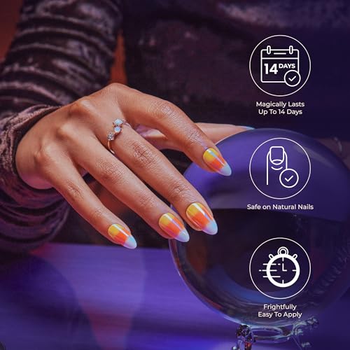 KISS Voguish Fantasy Halloween Press On Nails, ¡®Moonlit Magic¡¯, Purple, Long Coffin, Glow In The Dark Effect, Matte Finish, Pink Gel Nail Glue (2g), 28 Fake Nails