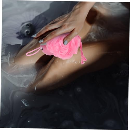 Pink Flamingo Bathing Ball Mesh Pouf Sponge with Hanging String Exfoliating Shower Scrubber for Daily Bathing and Travel 9.84 X 6.29 X 5.11 Inches