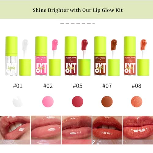 Lip Gloss Kits- 5 Colors Tinted Lip Glow Oil Set Plumping Lip Oil Hydrating Transparent Moisturizing Lip Gloss Kit Gift for Girl Women Lip Makeup Care (green)