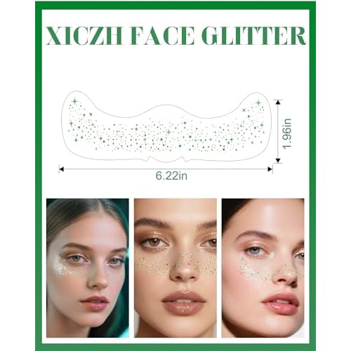 Face Glitter, Green Temporary Face Tattoos Stickers, Body Face Glitter for Women Girls, Green Freckles for St Patrick's Day Country Concerts Singer Festival Rave Accessories (Green - 10 pcs)