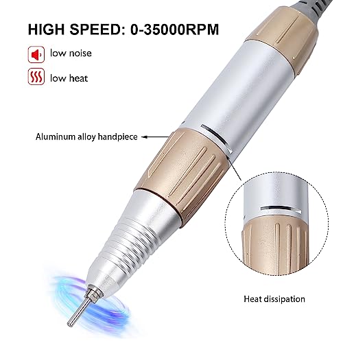 35000RPM Electric Nail Drill Pen, 5-Hole Connector Nail Drill Replacement Handle Handpiece, Manicure Pedicure Machine Polish Tool for Acrylic Nails, Low Noise Nail Art Tool for Salon and Home Use