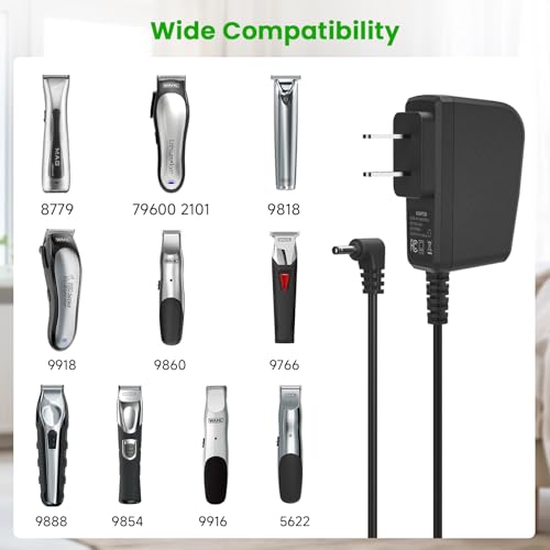 Charger Fit for Wahl Trimmer Model 9888L WNT-9 9818 9818L 9854L 9876L 9864 9860 9918D WNT-8 5622 5623 9880L 9766 9918C Beard Grooming Clippers Shaver Razor Replacement Power Cord Supply