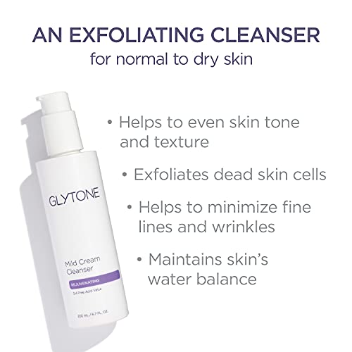 Glytone Mild Cream Cleanser | Exfoliate & Moisturize with 3.4 Free Acid Value Glycolic Acid & Glycerin | Face Wash for Women Removes Makeup & Oil | Face Cleanser for Dry Skin | 13.5 Fl oz.