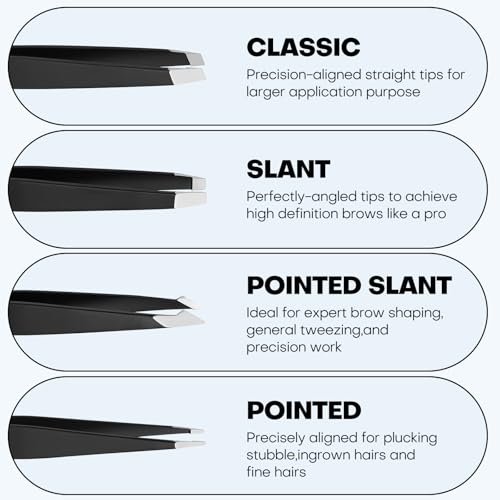 [4+1 Pack] Precision Tweezers Set with Travel Case, Professional Stainless Steel Eyebrow Tweezers for Women & Men, Multi-Purpose for Facial Hair & Ingrown Hair Removal