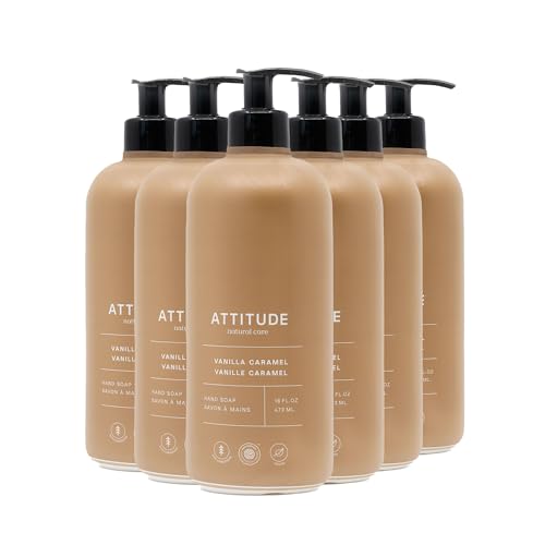ATTITUDE Limited Edition Liquid Hand Soap, EWG Verified, Plant and Mineral-Based, Vegan Personal Care Products, Vanilla Caramel, 16 Fl Oz (Pack of 6)