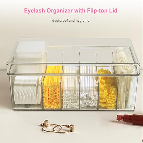 Lash Extension Organizer and Storage, Lash Cart Organizer for Lash Techs, Eyelash Extension Supplies Organizer Storage Box, Acrylic Lashes Supplies Container, Eyelash Beauty Organizer with Lid Clear