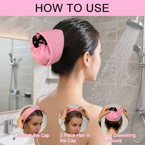 Waterproof Hair Sleeve for Long Hair, Crown Washing Shower Cap Ponytail, Reusable Adjustable, Quick Root Refresh for Shower Gym Travel Pool Beach, Time Saver (Pink+Purpler+Blue+Yellow, 4PC)