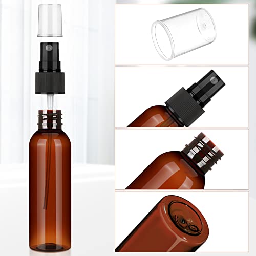 Nuogo 100 Pack 2 Oz Plastic Spray Bottles Reusable Mini Travel Size Perfume Refillable Mist Sprayer Empty Spritz Bottle for Household Use Essential Oil Cleaning(Amber)