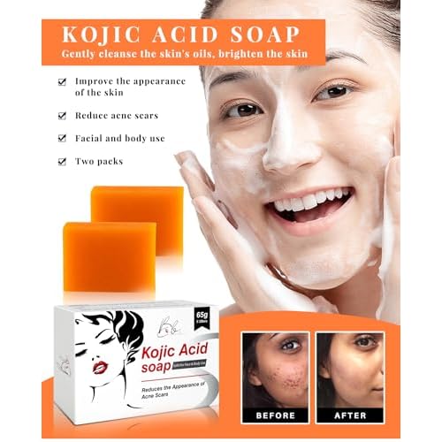 Kojic Acid Soap ? 2 Bars in One Box (65g x 2) | Face & Body Cleansing Bar with Turmeric, Vitamin C, Hyaluronic Acid & Collagen | Gentle Daily Brightening Formula