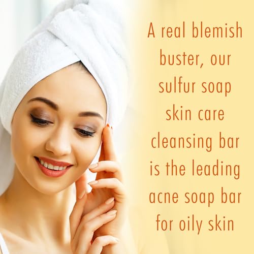 Cleansing 10% Sulfur Soap Bar for Face & Body ? Natural Shine Control Facial Cleanser for Acne, Oily Skin ? Made in USA Healing Skincare Wash with Lemongrass, Tea Tree Oil, Vitamin E, Coconut Milk
