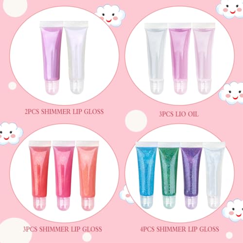 M&U Glitter Lip Gloss Set with Carrying Case, 12Pcs Assorted Flavors Moisturizing Shimmer Glossy Lip Party Favor Make-up for Kids and Teens Ages 5+