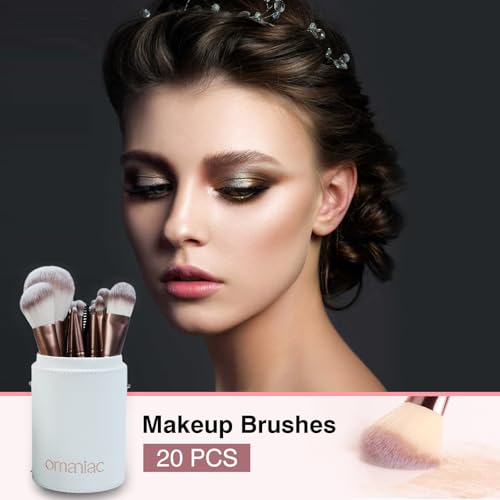 OMANIAC Makeup Brush Set Professional, 20Pcs Pearlescent Wood Handle Makeup Brushes, Premium Cruelty-Free Synthetic Fiber Hair, Travel Make up Brushes Set with Case (Purple)