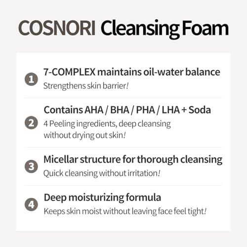 COSNORI Micro Active Cleansing Foam ? Vegan, Non-irritating, Korean Facial Cleanser, Skin soothing, 7 Plant Extracts Daily Face Wash, 5.07 fl oz