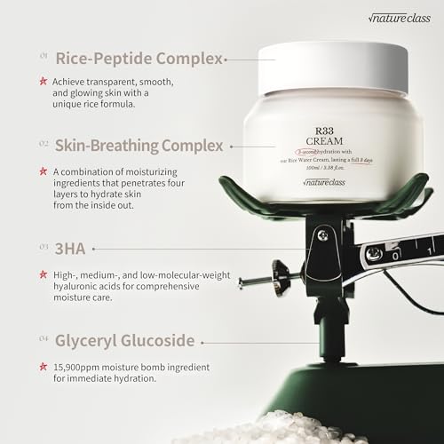 R33 Rice Face Moisturizer Korean Skincare Glass Skin Squalane Niacinamide Hyaluronic Acid Barrier Cream Night Cream Dry Sensitive Skin Fragrance Free 100ml 3.38 fl oz